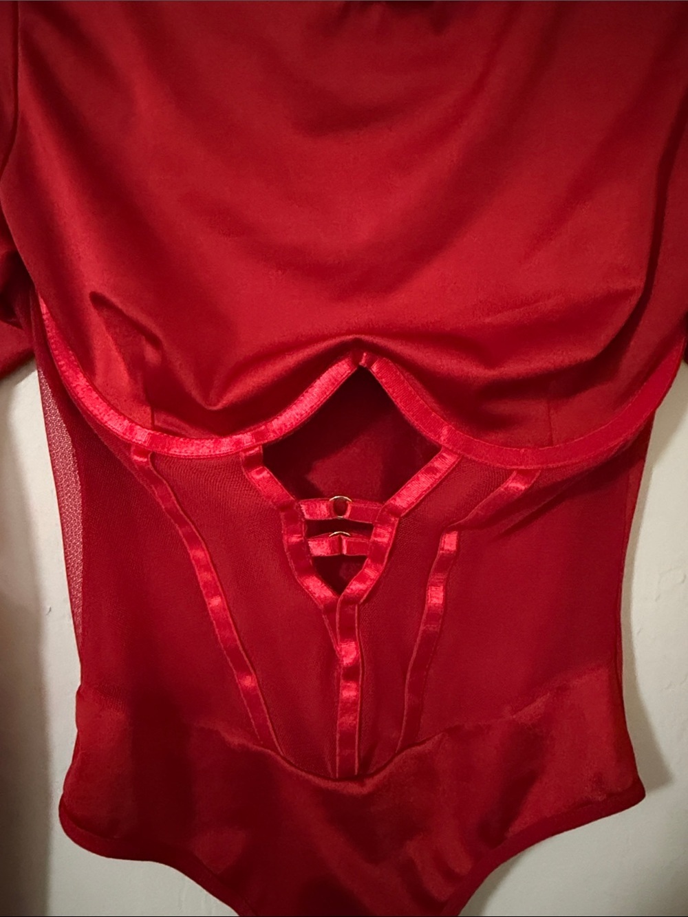 Red Sheer Corset-Style Long Sleeve Bodysuit. New without tags (NWOT) - Picture 7 of 7